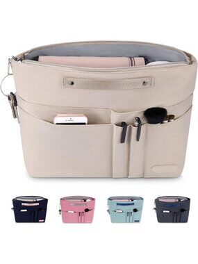 Zippered Handbag Organizer Insert with 15 Pockets for Tote Bags & Purses